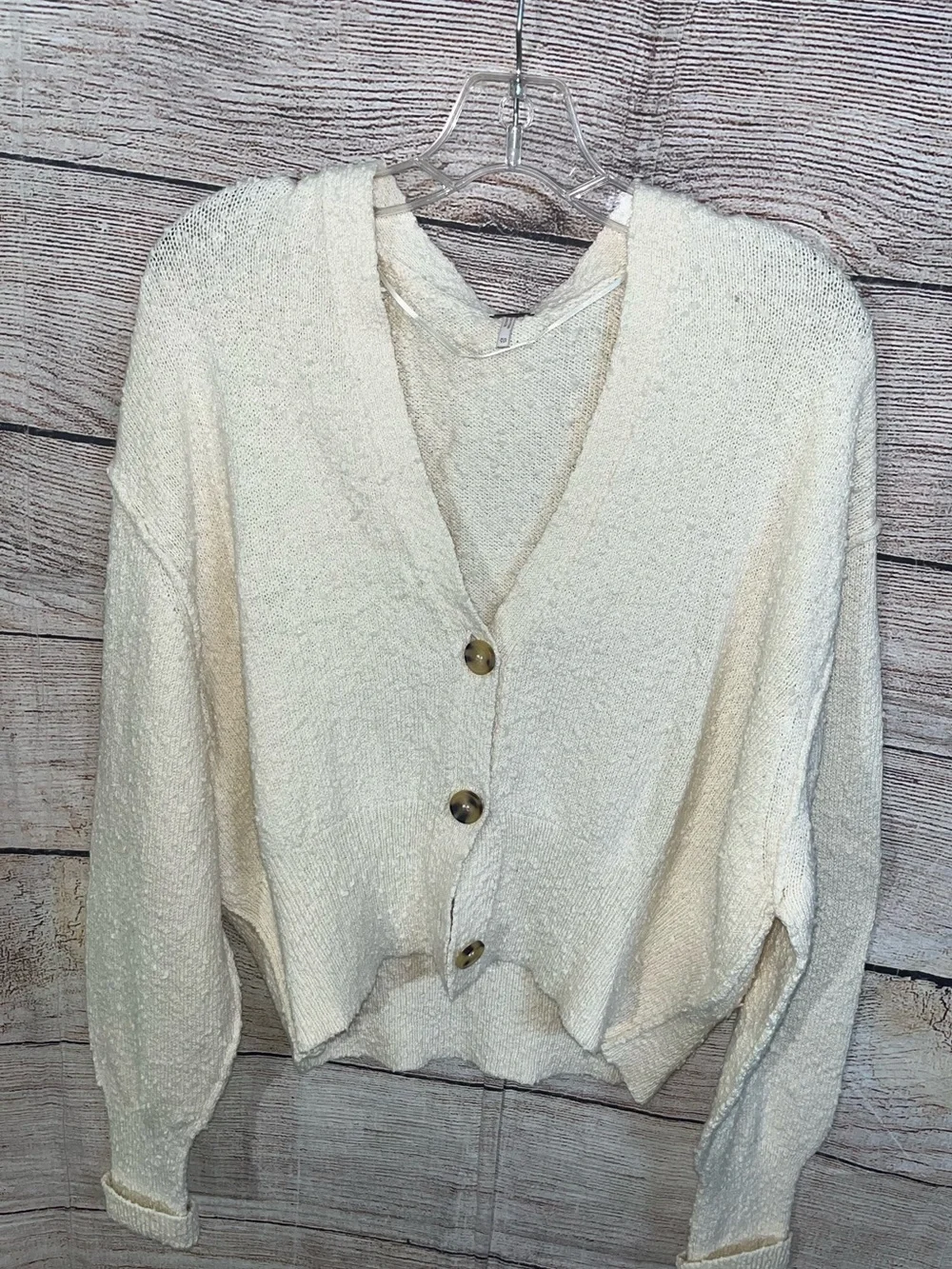😍 Free People Cream Button-Front Knit Long Sleeve V-neck Cardigan size XS